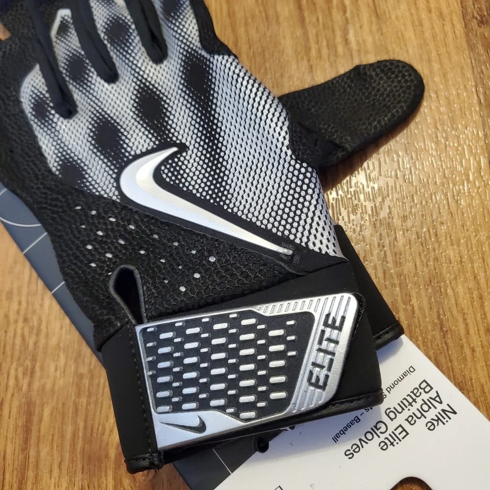 Nike Alpha Elite Baseball Batting Gloves Men Large Black Dri-Fit‎ Sheepskin New
